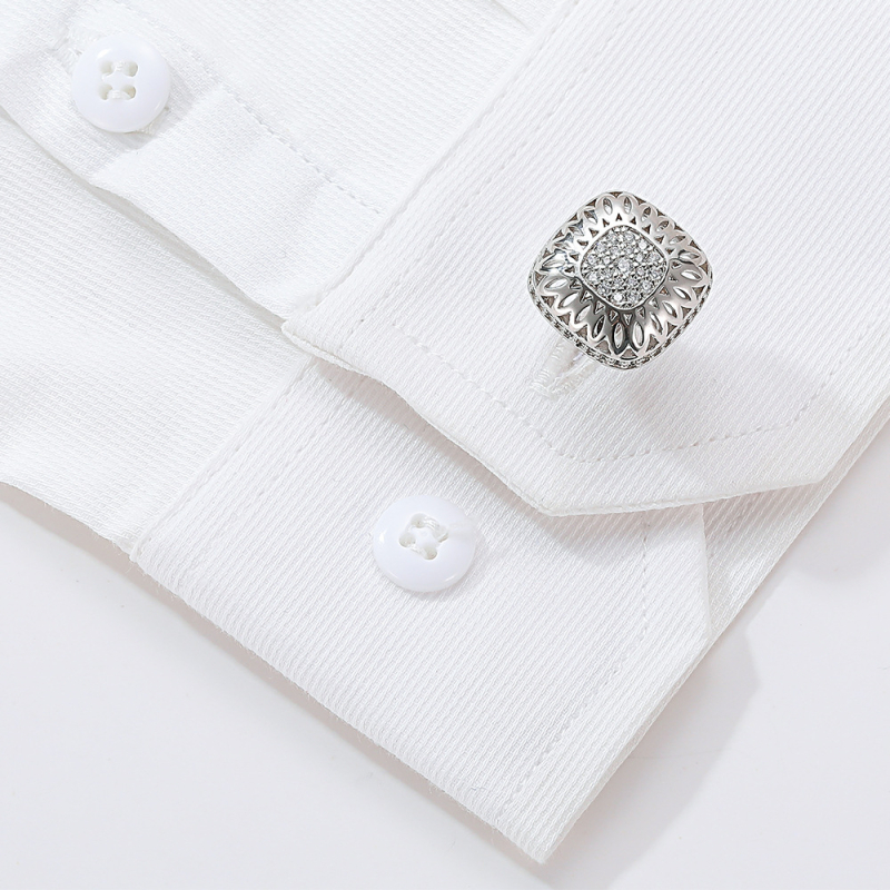 1 paar valmis hulgimüügi dropshipping piiriüleseid kuumalt müüdavaid lihtsaid ja ligipääsetavaid luksuslikke inkrusteeritud tsirkooniga hõbedase ruudukujulisi meeste särgivarrukatega aksessuaare