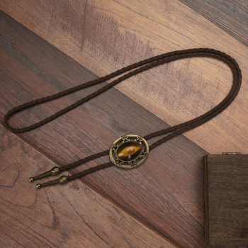 1 τεμάχιο μόδας μοντέρνο PU δέρμα πλεγμένο bolo κολάρο δέσιμο σχοινί τυρκουάζ κρεμαστό κολιέ άνδρες γυναίκες μακρύ κολιέ σε κουτί