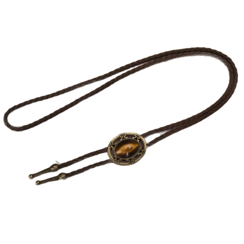 1 buc moda trendy PU piele împletită Bolo cravată guler frânghie turcoaz pandantiv colier bărbați femei colier lung poate