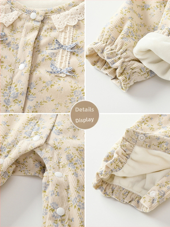 Βρεφική φόρμα για νέο κορίτσι Φθινόπωρο και Χειμώνας Βελούδινα ζεστά ρούχα μωρού Ποιμενικό στυλ Γλυκά ρούχα για νεογέννητα που σέρνονται