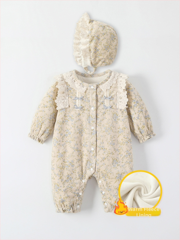 Dječji kombinezon za novorođenčad, jesenska i zimska baršunasta topla dječja odjeća, pastoralni stil, slatka odjeća za puzanje za novorođenče