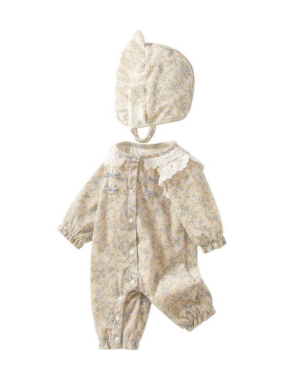 Dječji kombinezon za novorođenčad, jesenska i zimska baršunasta topla dječja odjeća, pastoralni stil, slatka odjeća za puzanje za novorođenče