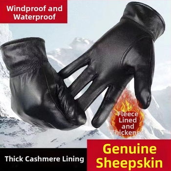 [Pirmojo sluoksnio ožkos odos] Aksominės, sustorintos, šiltos pirštinės, žieminės, jutiklinio ekrano, neslystančios pirštinės motociklams ir važiavimui dviračiu