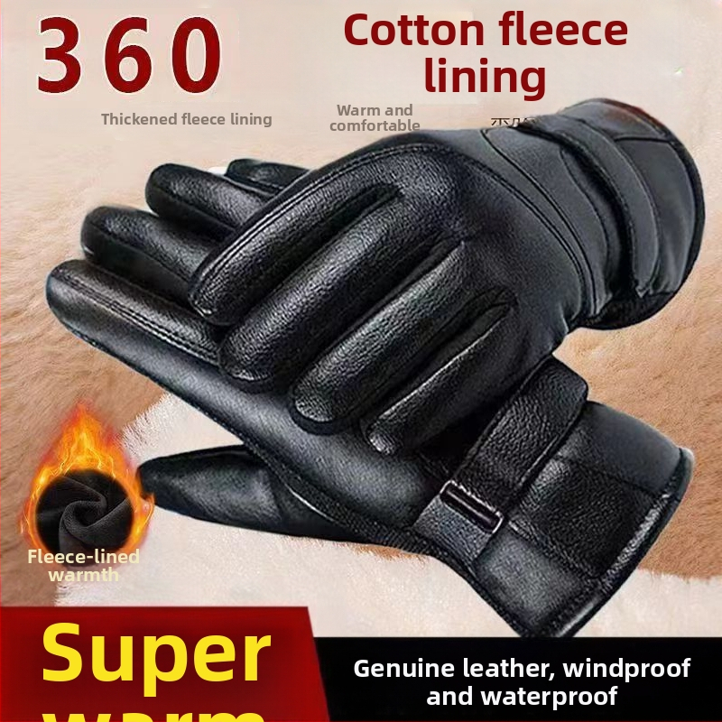 [Първослойна козя кожа] Кадифени удебелени топли ръкавици Зимни ръкавици с сензорен екран против хлъзгане за мотоциклет и колоездене