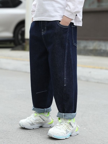 Laste laisad elastsed teksad sügiseks uued kõik-sobivad venivad poiste teksad väikeste ja keskmise suurusega laste teksariidest pikad trendikad püksid