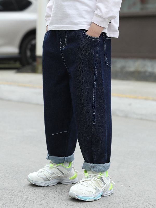 Laste laisad elastsed teksad sügiseks uued kõik-sobivad venivad poiste teksad väikeste ja keskmise suurusega laste teksariidest pikad trendikad püksid