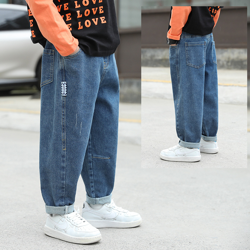 Laste laisad elastsed teksad sügiseks uued kõik-sobivad venivad poiste teksad väikeste ja keskmise suurusega laste teksariidest pikad trendikad püksid