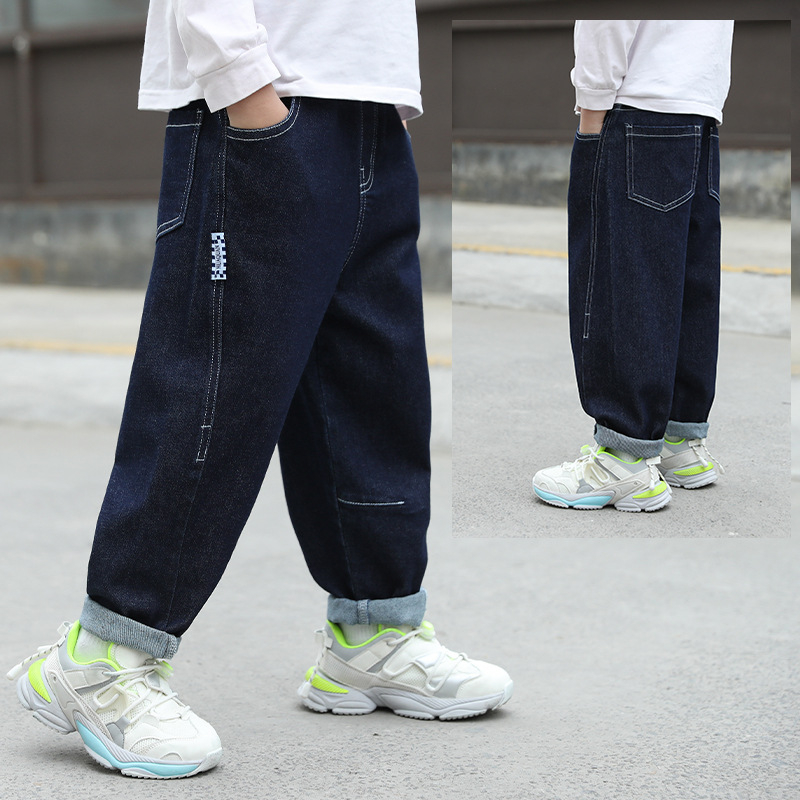 Laste laisad elastsed teksad sügiseks uued kõik-sobivad venivad poiste teksad väikeste ja keskmise suurusega laste teksariidest pikad trendikad püksid