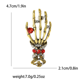 Európai és amerikai retro ötvözet strassz csontváz kéz csont bross személyiség punk stílusú férfi és női ruházati ékszertű