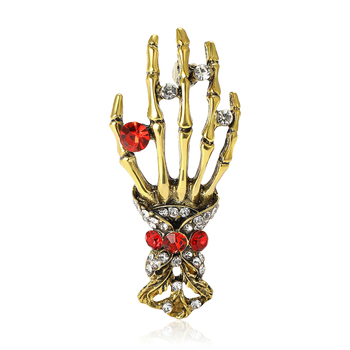 Európai és amerikai retro ötvözet strassz csontváz kéz csont bross személyiség punk stílusú férfi és női ruházati ékszertű