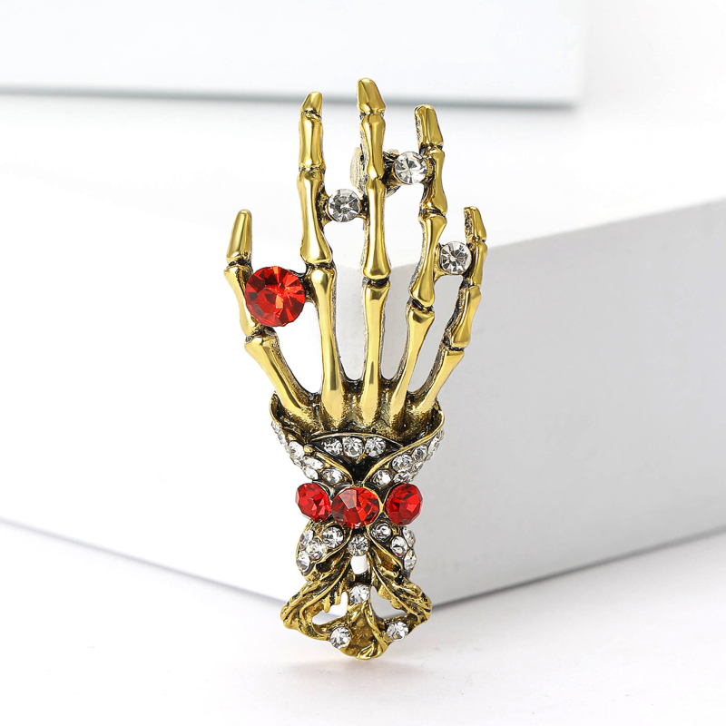 Európai és amerikai retro ötvözet strassz csontváz kéz csont bross személyiség punk stílusú férfi és női ruházati ékszertű