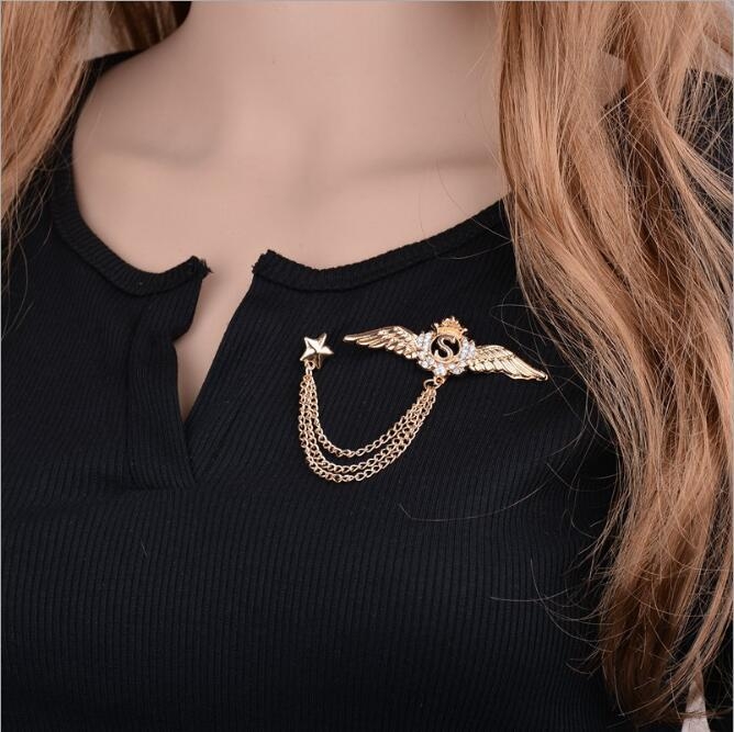 Moda coreeană aripi de înger Tassel coroană bărbătească broșă britanic costum accesorii corsaj femei Pin