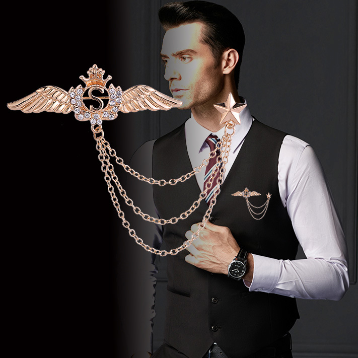 Moda coreeană aripi de înger Tassel coroană bărbătească broșă britanic costum accesorii corsaj femei Pin