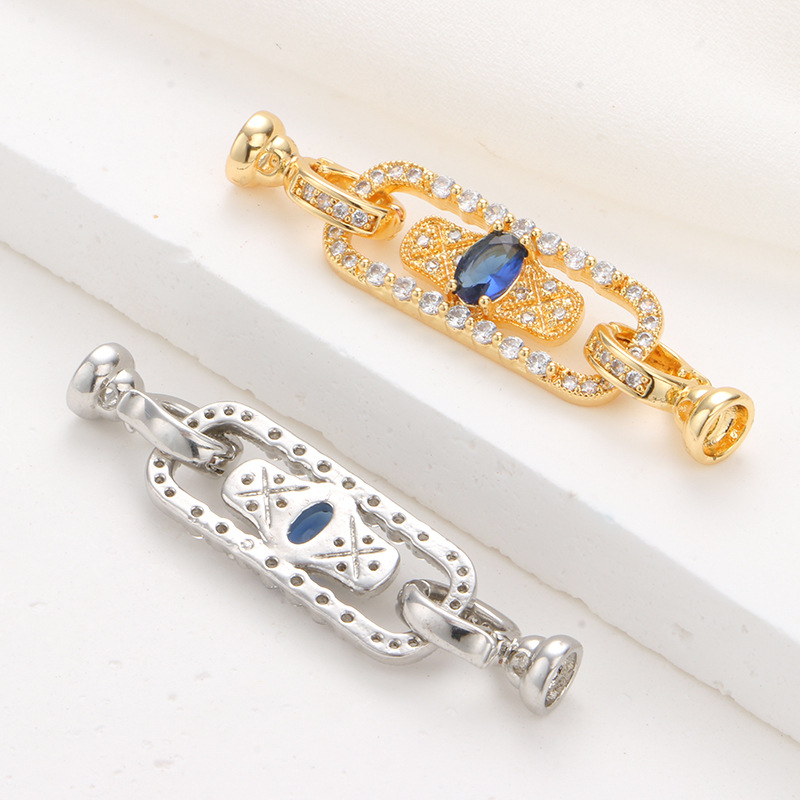 Prabangus šviesus stačiakampis mėlynas cirkonio perlų megztinio grandinėlės vėrinys, jungiantis sagtį „pasidaryk pats“ aksesuarai, perlų papuošalų sagties uždarymo sagtis