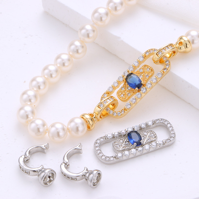 Prabangus šviesus stačiakampis mėlynas cirkonio perlų megztinio grandinėlės vėrinys, jungiantis sagtį „pasidaryk pats“ aksesuarai, perlų papuošalų sagties uždarymo sagtis