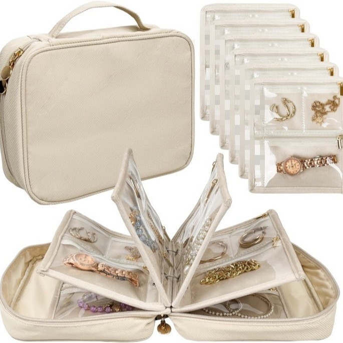 Cestovné vrecko na šperky, úložná kniha, priehľadné zipsové zamatové vrecko, náušnice, prsteň, náhrdelník, náramok, voľné listy, vrecko na šperky so zipsom