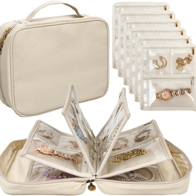 Cestovné vrecko na šperky, úložná kniha, priehľadné zipsové zamatové vrecko, náušnice, prsteň, náhrdelník, náramok, voľné listy, vrecko na šperky so zipsom