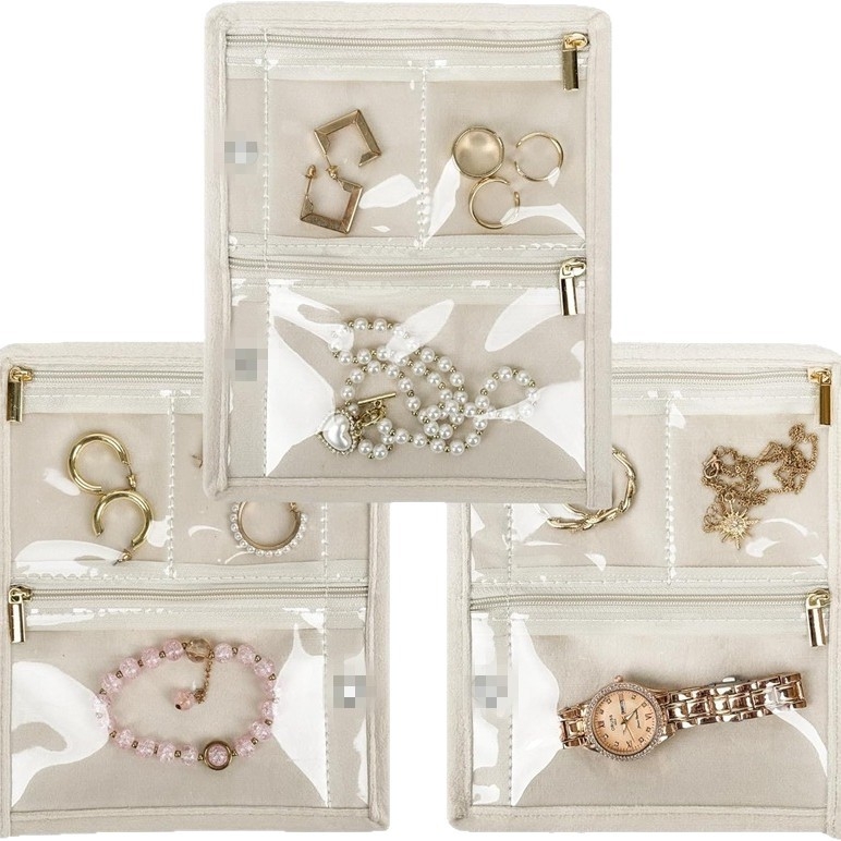 Cestovné vrecko na šperky, úložná kniha, priehľadné zipsové zamatové vrecko, náušnice, prsteň, náhrdelník, náramok, voľné listy, vrecko na šperky so zipsom