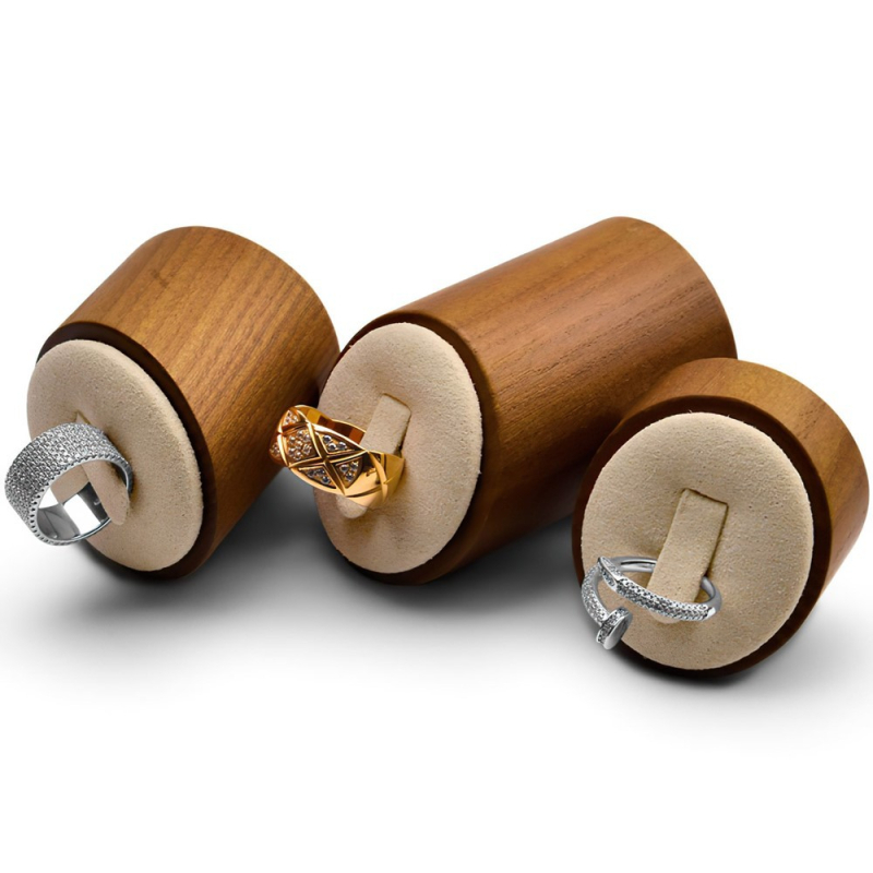 Crni prsteni i naušnice od oraha, stalak za naušnice, rekviziti za pohranu nakita od mikrovlakana od punog drva