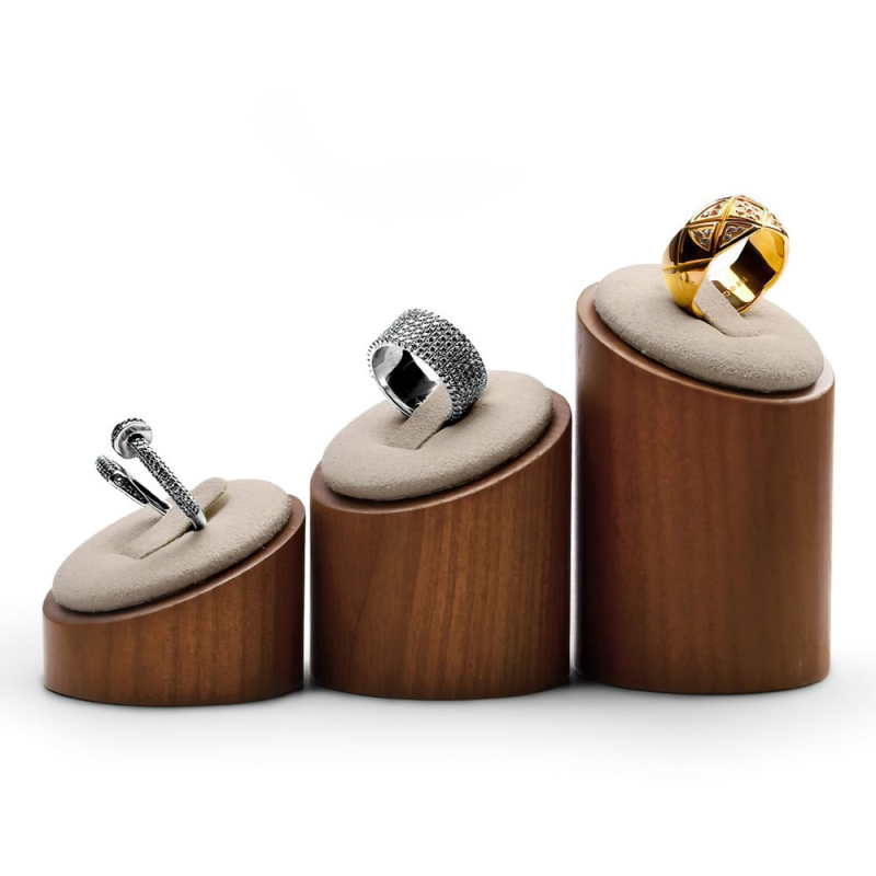 Crni prsteni i naušnice od oraha, stalak za naušnice, rekviziti za pohranu nakita od mikrovlakana od punog drva