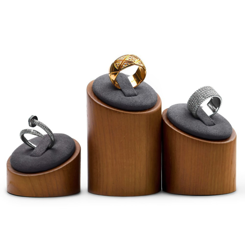 Crni prsteni i naušnice od oraha, stalak za naušnice, rekviziti za pohranu nakita od mikrovlakana od punog drva