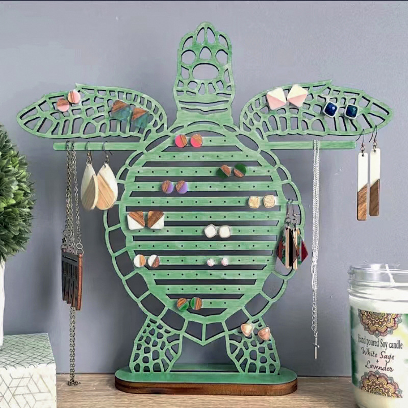 Raft de bijuterii retro transfrontalier în formă de broască țestoasă creativă, raft de cercei din lemn, raft de bijuterii de mare capacitate