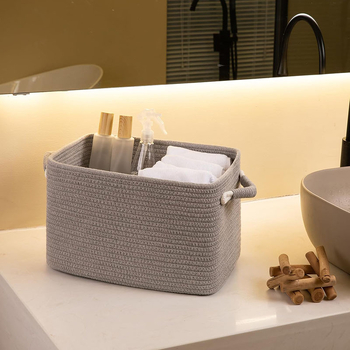 Coș de depozitare decorativ pentru haine murdare, coș de bumbac și frânghie, scandinav, cutie de depozitare diverse, coș de depozitare pentru dormitor