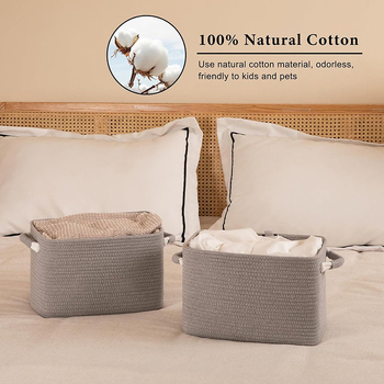 Coș de depozitare decorativ pentru haine murdare, coș de bumbac și frânghie, scandinav, cutie de depozitare diverse, coș de depozitare pentru dormitor
