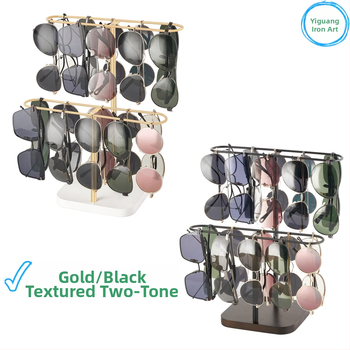 Cezhraničný stojan na slnečné okuliare, podpora označovania, generácia vlasov, zlatý železný displej, skladovanie okuliarov, zdroj rámu okuliarov