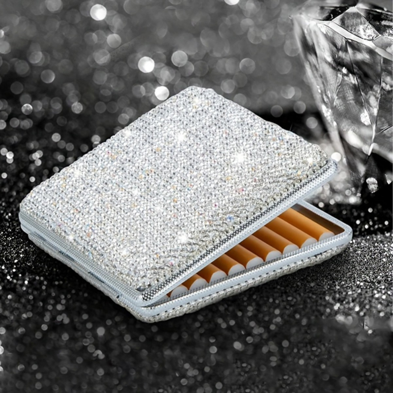 Népszerű, csúcskategóriás, kétoldalas, gyémántokkal kirakott cigarettadoboz, luxus, kreatív és személyre szabott strasszos cigarettadoboz, határokon átnyúló, csúcskategóriás, hordozható cigarettadoboz nőknek