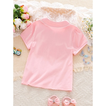 Tricou pentru fete cu mânecă scurtă 2025, stil nou, alb, super frumos, tricou polo pentru fetițe, guler pentru bebeluși, top de vară din bumbac