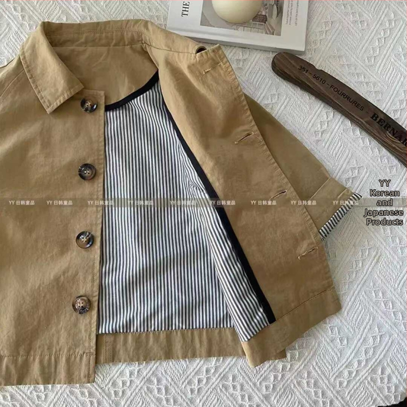 Детско яке с ветроустойчива материя в чист цвят, пролет и есен 2024, нов стил, бебешко яке със средна дължина, модерно, ветроустойчиво, за момчета и момичета