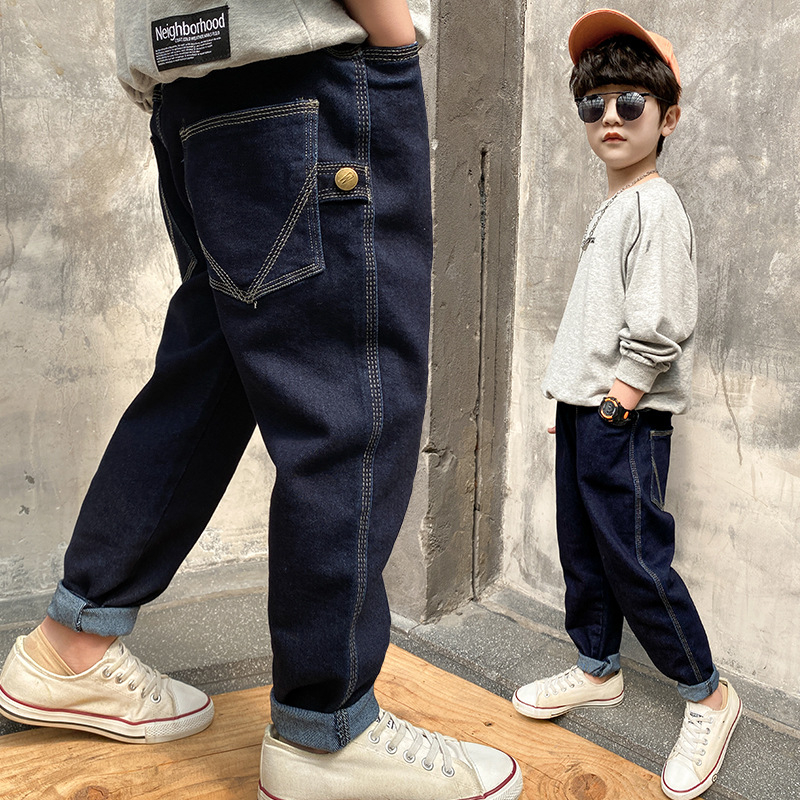 Detské oblečenie 2023 Letné nové chlapčenské rifle, detské háremové nohavice pre stredné a veľké deti, jarné a jesenné chlapčenské nohavice v kórejskej móde