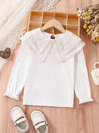 Comerț exterior en-gros fete cu mânecă lungă guler de păpușă primăvară și toamnă tricou copii fete modă guler de dantelă stil străin drăguț