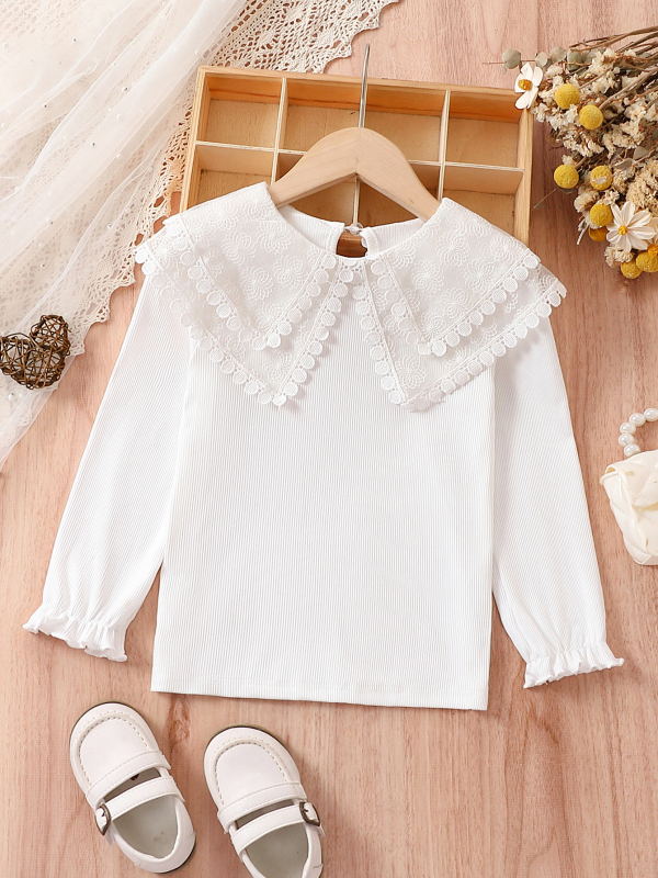 Comerț exterior en-gros fete cu mânecă lungă guler de păpușă primăvară și toamnă tricou copii fete modă guler de dantelă stil străin drăguț