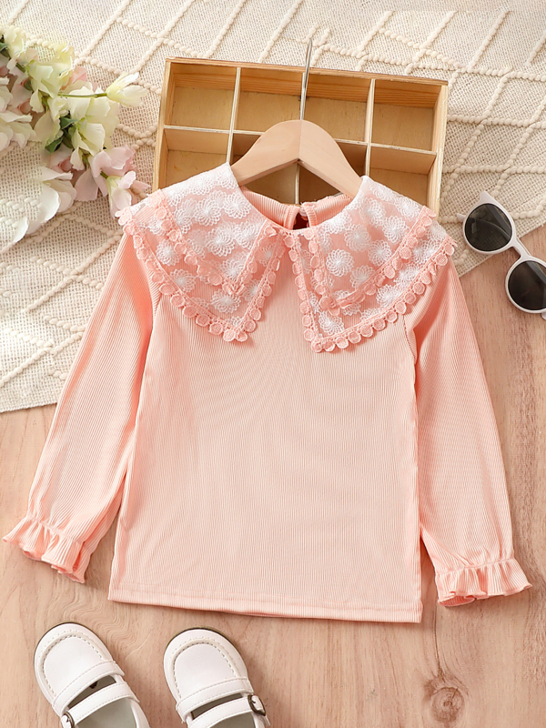 Comerț exterior en-gros fete cu mânecă lungă guler de păpușă primăvară și toamnă tricou copii fete modă guler de dantelă stil străin drăguț