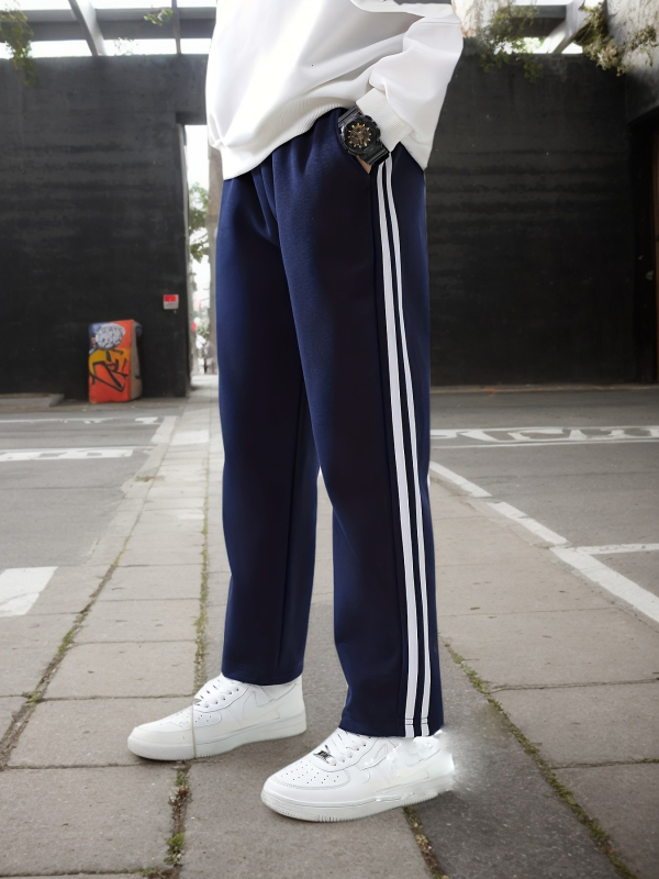 Poiste suvised õhukesed püksid põhi- ja algkooliõpilastele, koolivormi püksid kahe triibuga, mustad ja tumesinised spordipüksid, sirge säärega koolipüksid