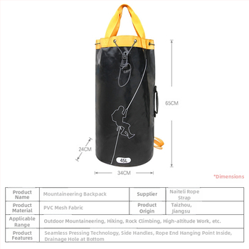 Pārrobežu karsti pārdota āra sporta virvju uzglabāšanas soma alpīnismam, klinšu kāpšanas soma, salokāma plecu virvju soma, upes mugursoma