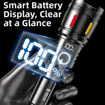 Φορητός φακός λέιζερ μεγάλης εμβέλειας για διασυνοριακούς χώρους με LED, ψηφιακή οθόνη, επαναφορτιζόμενος, φως έκτακτης ανάγκης, περιπολία, πρόληψη πλημμυρών, εξωτερικός φακός με ισχυρό φως