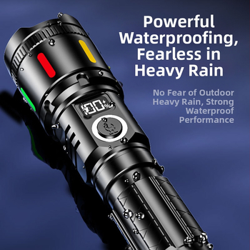 Φορητός φακός λέιζερ μεγάλης εμβέλειας για διασυνοριακούς χώρους με LED, ψηφιακή οθόνη, επαναφορτιζόμενος, φως έκτακτης ανάγκης, περιπολία, πρόληψη πλημμυρών, εξωτερικός φακός με ισχυρό φως