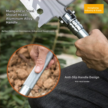 Kempingo daugiafunkcis atidarytuvas, lauko kempingo, žvejybos, automobilio kastuvas, mangano plieno sulankstomas armatūros įrankių kastuvas