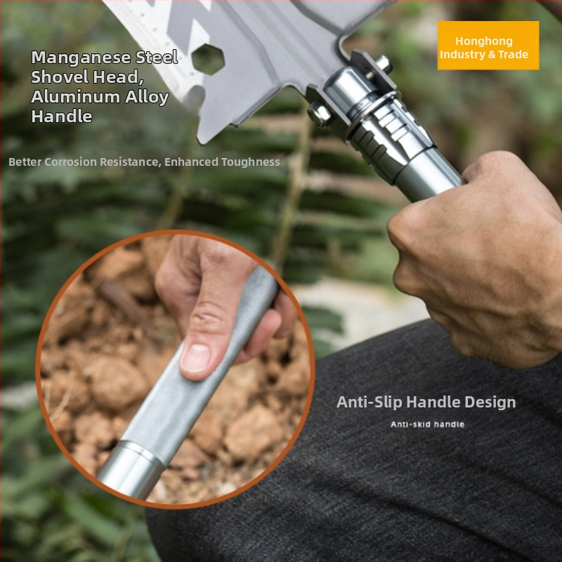 Къмпинг многофункционална лопата за отваряне, открита къмпинг риболовна лопата за кола, манганова стомана, сгъваема армировъчна лопата