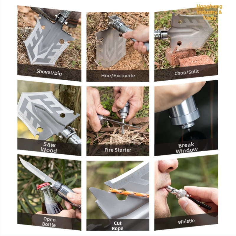 Къмпинг многофункционална лопата за отваряне, открита къмпинг риболовна лопата за кола, манганова стомана, сгъваема армировъчна лопата