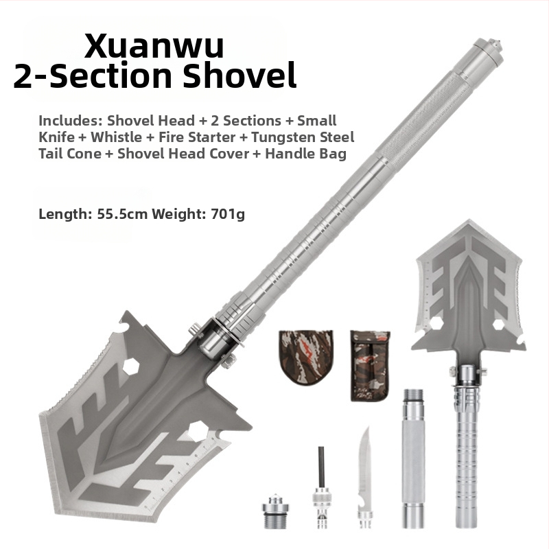 Kempingo daugiafunkcis atidarytuvas, lauko kempingo, žvejybos, automobilio kastuvas, mangano plieno sulankstomas armatūros įrankių kastuvas