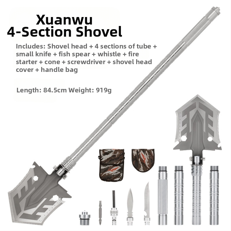 Kempingo daugiafunkcis atidarytuvas, lauko kempingo, žvejybos, automobilio kastuvas, mangano plieno sulankstomas armatūros įrankių kastuvas