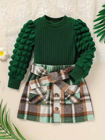 2025. aasta piiriülene uus Euroopa ja Ameerika šikk tüdrukute kaheosaline komplekt: soonikkoes pikkade varrukatega ruuduline pluus