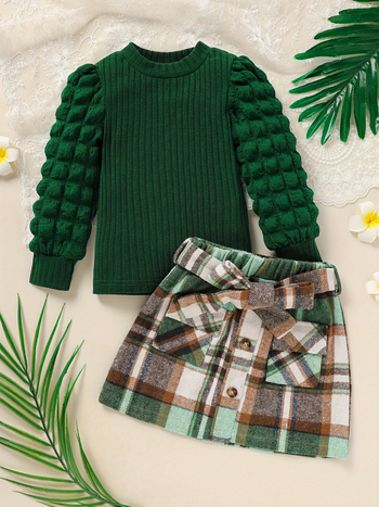 2025. aasta piiriülene uus Euroopa ja Ameerika šikk tüdrukute kaheosaline komplekt: soonikkoes pikkade varrukatega ruuduline pluus