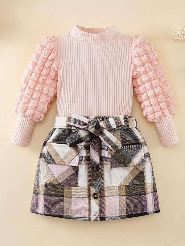 2025. aasta piiriülene uus Euroopa ja Ameerika šikk tüdrukute kaheosaline komplekt: soonikkoes pikkade varrukatega ruuduline pluus