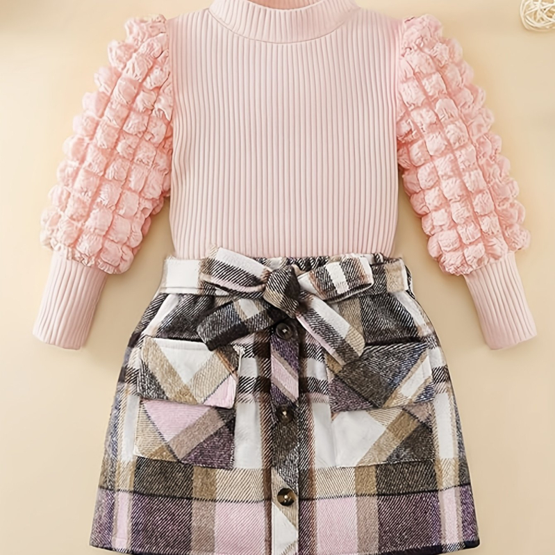 2025. aasta piiriülene uus Euroopa ja Ameerika šikk tüdrukute kaheosaline komplekt: soonikkoes pikkade varrukatega ruuduline pluus