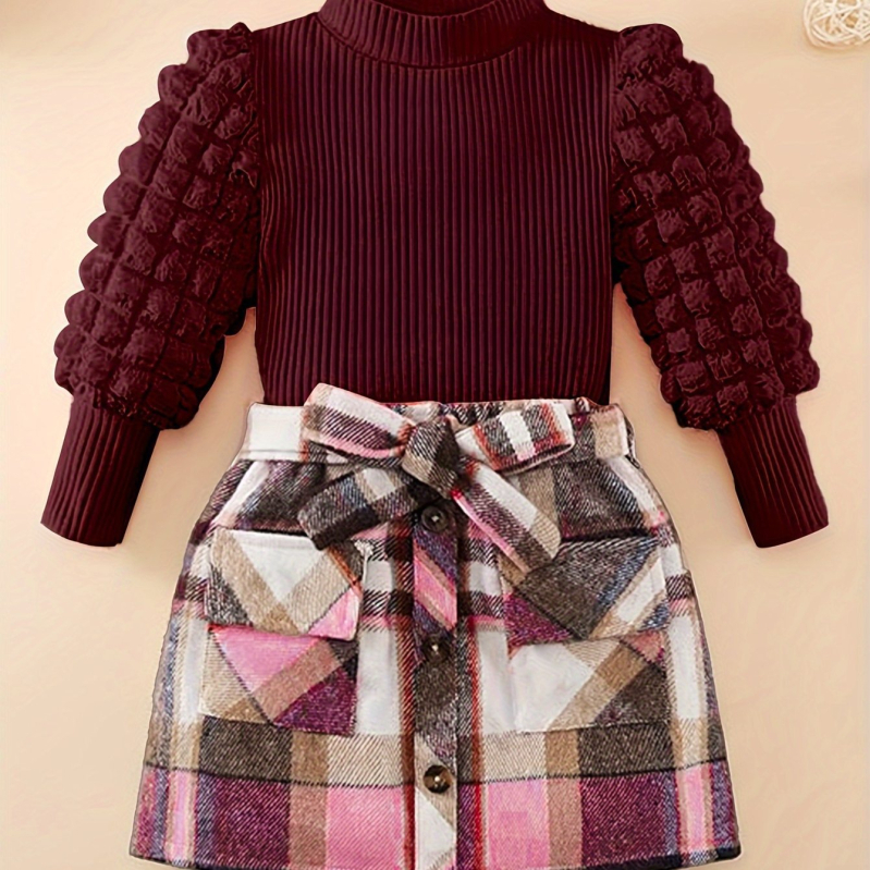 2025. aasta piiriülene uus Euroopa ja Ameerika šikk tüdrukute kaheosaline komplekt: soonikkoes pikkade varrukatega ruuduline pluus